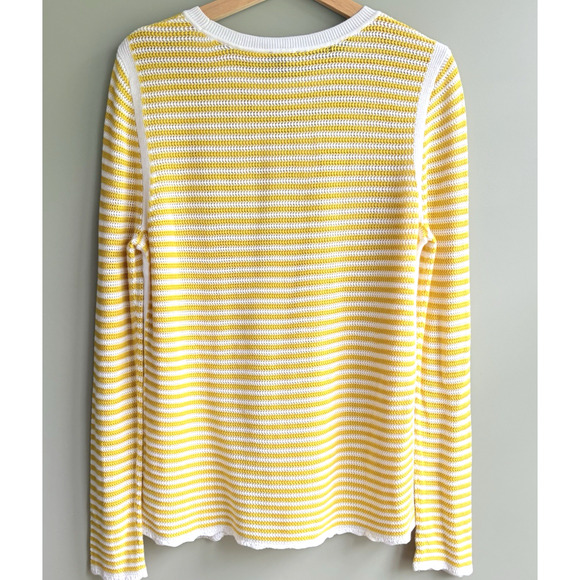 TALBOTS Crewneck Knit Sweater Scallop Trim Yellow White Stripe Preppy Coastal M - Picture 8 of 12